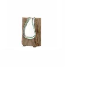 LEONARDO Casolare Vase carr&eacute; Verre, Bois Transparent, Bois - Neuf