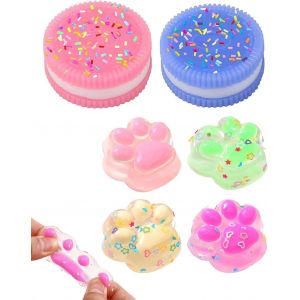 KAL-2 Pièces Biscuit Stress Relief Toy Et 4 Pièces Jouets Squishy Mini Pattes Chat,Jouet Sensoriel Presser Montessori,Amusement,Anti-Stress Et Soulagement L'Anxiété,Pour Autisme Accessoires Jeux - Neuf