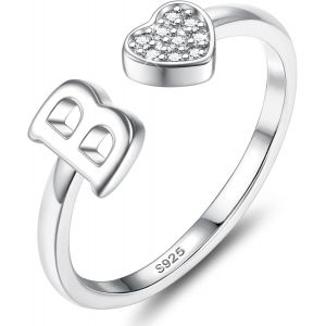 Bague Argent 925 Femme Avec Lettre A-Z Bague Coeur Reglable Empilables Ouvert Bague De Fian&ccedil;ailles Bague Promesse Mariage Bague Pouce Bague Pr&eacute;nom Initiale Bague Femme Fille Avec Bo&icirc;te - Neuf