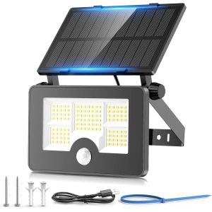 Lampe Solaire Ext&eacute;rieur Rechargeable Avec D&eacute;tecteur De Mouvement, 122led Lumi&egrave;re Solaire 4 Modes &Eacute;clairage Solaire, 2200mah Spot Exterieur Solaire Ip65 &Eacute;tanche Et Sans Fil Pour Jardin, Garage - Neuf