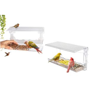 Lot De 2 Mangeoires &Agrave; Oiseaux Transparentes Pour Fen&ecirc;tre, Avec Ventouses Et Plateaux D'alimentation Pour Une Utilisation En Ext&eacute;rieur - Neuf