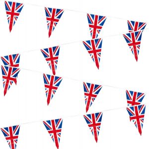 Mevronisshop-Guirlande De Fanions Union Jack De 20 M De Long Avec 50 Drapeaux Triangulaires Pour Le Sport, Les &Eacute;v&eacute;nements Royaux, Les D&eacute;corations De F&ecirc;te De Rue, Pub, Barbecue, Soutien De La - Neuf