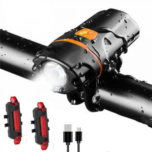 Éclairage De Vélo, Éclairage Avant Ultra-Lumineux, Lampe Torche Étanche Avec Feu Arrière Rechargeable Par Usb (Câble Usb Inclus) - Neuf