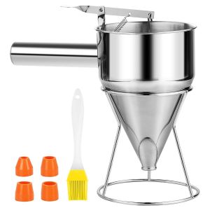 BHHBB-Entonnoir à piston, en acier inoxydable, 1,2 l, distributeur de pâte à crêpes, doseur de pâte en acier inoxydable avec 4 buses en silicone, entonnoir à liqueur, entonnoir de cuisine pour - Neuf