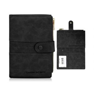 Portefeuille en cuir PU noir avec blocage RFID - Neuf