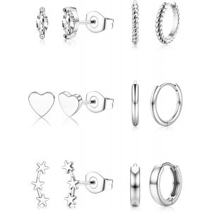 Lot De 6 Paires De Boucles D'oreilles Pour Femme - Mini Cr&egrave;mes Huggie Plaqu&eacute; Or 14k Hypoallerg&eacute;niques, Clous Pour Piercings Multiples (Or/Argent) - Neuf