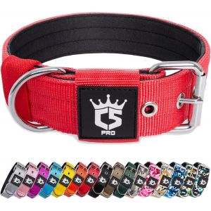 Collier Tactique Pour Chien Avec Boucle En M&eacute;tal, Collier R&eacute;glable Pour Chien, Largeur 3,8 Cm, R&eacute;sistant Et Confortable Pour Les Chiens De Taille Moyenne &Agrave; Grande (Rouge M) - Neuf