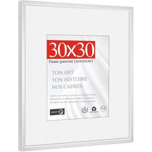 CMWX-® 1x Cadre Photo 30x30cm en Aluminium Argenté-Avec Passe-Partout 20x20 cm-Cadre Photo Carré Moyen 30x30cm avec Plastification-Montage Mural Uniquement - Neuf