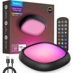 SUBZONAL-Luminaire Plafonnier Sans Fil Rechargeable USB, 550LM 12000mAh Etanche IP54 Plafonnier RGB LED Detecteur de Mouvement a Pile, Lampe Plafond Batterie Télécommande Lumiere Capteur Interieur Ex - Neuf