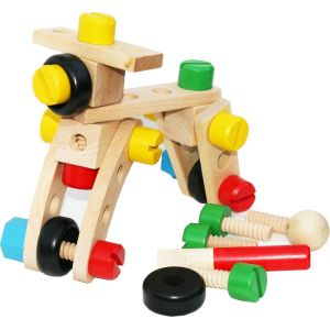 Construction Bois Enfant Boulons Et &Eacute;crous En Bois - Jeux Construction 31 Pi&egrave;ces Avec Sac &Agrave; Cordon - Outils Bricolage Enfants - Jeu De Construction Pour Enfants De 4 Ans &iquest; - Neuf