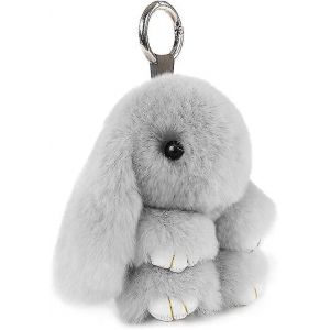 Porte-cl&eacute;s lapin Porte-cl&eacute;s en fourrure de lapin Sac &agrave; main voiture Porte-cl&eacute;s Gris clair-Yvan - Neuf