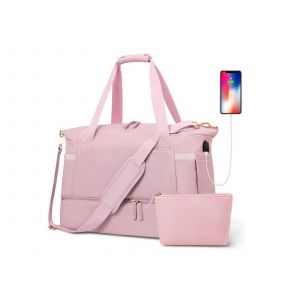 Ensemble sac de voyage avec rangement pour articles de toilette et chaussures - Rose - Neuf