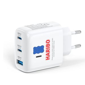 KALANKA-Haribo Chargeur USB-C 65W GaN 3 Ports, Chargeur Rapide PD PPS, Adaptateur Secteur USB-C Compact pour MacBook Pro Air, pour iPhone 17 16 15, Galaxy S25 S24, pour iPad Pro, Pixel, Steam Deck, B - Neuf