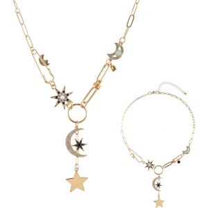 Asas-Collier À Breloques En Or,Collier Soleil Lune Et Étoile Bohème Collier Trombone Vintage Collier À Pendentif Épais Cadeau De Bijoux Pour Femme Anniversaire - Neuf