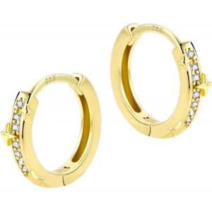 Boucles D'oreilles Créoles Or/Argent,Créoles Épaisses Avec Zircone,Hypoallergéniques,Argent 925 Post,Plaqué Or 14 Carats,Pour Femme,Homme.[X997] - Neuf