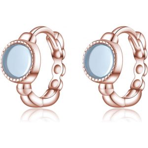 Chenquansarl-Boucles D'oreilles Créoles En Argent Sterling 925 Massif Avec Pierres Précieuses Bleues Synthétiques Pour Femme - Neuf