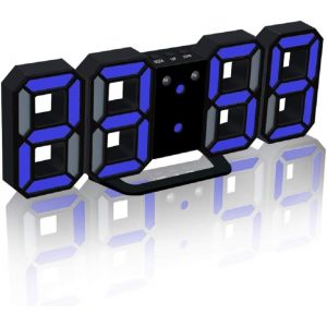 R&eacute;veil num&eacute;rique &agrave; LED 3D avec 3 Niveaux de luminosit&eacute; r&eacute;glables Fonction de Rappel de veilleuse &agrave; intensit&eacute; Variable pour Le Bureau de Cuisine &agrave; Domicile - Noir et Bleu - Neuf