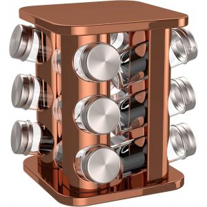 Tianyi-Rondo Carrousel À Epices Pour 12 Pots À Epices, Présentoir À Epices En Inox Finition Cuivrée-Chromée, Etagère À Epices, Porte-Epices, Rangement Autonome Pour La Cuisine - Neuf