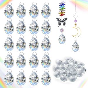 MEVRONISSHOP-20 Attrape Soleil, 37mm Prismes en Verre de Cristal avec 20 Anneaux M&eacute;talliques, Boule de Cristal &agrave; Suspendre, Cristaux &agrave; Suspendre pour Pendentif Lustre, Fen&ecirc;tre Ornement Artisanat D&eacute;co - Neuf