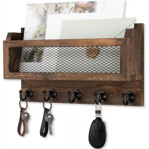 Cauc-Porte-Lettres Et Cl&eacute;s Pour D&eacute;coration Murale, Organiseur De Cl&eacute;s Mural En Bois De 27,9 Cm Avec 5 Crochets Pour Cl&eacute;s, &Eacute;tag&egrave;re De Rangement Murale Pour Entr&eacute;e, Couloir (Marron) - Neuf
