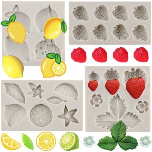 Jexnovashop-Lot De 4 Moules &Agrave; Fondant Au Citron En Silicone Pour Fraises Fruits D'&eacute;t&eacute; Fleurs Bonbons Chocolat Tranches De Citron Moule En R&eacute;sine Pour D&eacute;coration De G&acirc;teaux P&acirc;te &Agrave; Gomme Argile Polym&egrave;r - Neuf