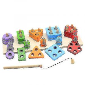 Trieur de formes en bois et jouet &agrave; empiler pour le tri des couleurs et le jeu de p&ecirc;che, id&eacute;al pour le d&eacute;veloppement et le plaisir des enfants-A2 - Neuf