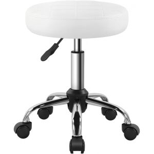 SUBZONAL-Tabouret pivotant classique avec roulettes, parfait pour salon, travail, maison, spa, magasin, hauteur r&eacute;glable et &eacute;conomique, petit tabouret blanc - Neuf