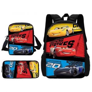 Sac d'ecole de dessin anime C-cars pour garcons et filles avec sacs à bandoulière, boîte à crayons, sac à dos de dessin anime pour enfants - Neuf