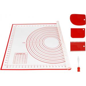 AYUHR-70 x 50cm Tapis Silicone Patisserie, avec 3 Grattoirs 1 Brosses Tapis Cuisson Silicone four, Antidérapant Ustensiles à Pâtisserie Tapis Cuisson Mesurable Plaque Accessoire pour Pâte(Rouge) - Neuf
