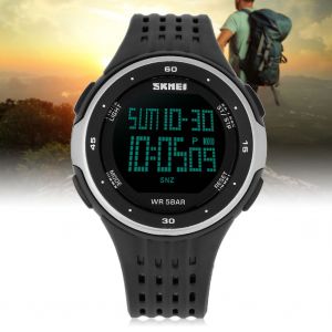 Montre-Bracelet Electronique Numerique A Retroeclairage Led, Ronde, Etanche, Sport (Argent) - Neuf