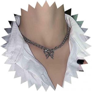 Kal-Collier Papillon Punk Collier Choker Funky Argent Pendentif Papillon Collier Figaro Chunky Chain Collier Papillon Rock D&eacute;claration Collier Papillon Bijoux Pour Femmes Et Filles - Neuf