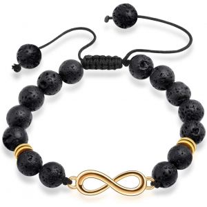 Kal-Bracelet De La Mode En Perles De Pierre Volcanique Pour Hommes, Bracelet En Alliage Avec Symbole Infini, Cha&icirc;ne R&eacute;glable 18-20cm, Cadeau De No&euml;l Ou D'anniversaire - Neuf