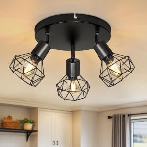 Tianyi-Plafonnier Spot Orientable Luminaire Plafonnier E14 Vintage Spots De Plafond Plafonnier Led Cuisine 3 Spots Noir Plafonnier Industriel Pour Cuisine Chambre Salonsans Ampoules - Neuf