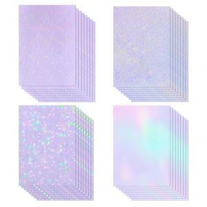 Jexnovashop-32 Feuilles De Film Adh&eacute;sif Transparent A4 (210 X 297 Mm), Papier Holographique, Film Holographique, Film Hologramme, Iris&eacute; Et Paillet&eacute; Autocollant, &Eacute;tanche, 4 Motifs &iquest; Diy - Neuf