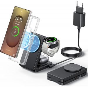 JGD-Station de charge inductive magnétique pliable 3 en 1 pour Samsung Galaxy S25 S24 S23 Ultra/Z Fold/Flip 7/6/5, Galaxy Watch Ultra 8/7/6/5/Pro, Galaxy Buds/Pro - Neuf