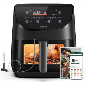 NouvelHorizonstore-Air Fryer, 6.5L airfryer avec Sonde de Temp&eacute;rature, &Eacute;cran Tactile LED et Vitre d'Observation, 7 Programmes pour une Cuisine Saine avec Moins d'Huile, Friteuse &agrave; Air AF500 - Neuf