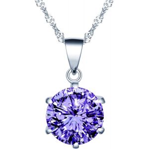 Kal-Collier Zircon Femmes Filles, Boucle D'oreille Zircon Femmes Filles, Bijoux Parures En Argent 925, Collier Solitaire À Six Griffes, Clou D'oreille Solitaire Diamant À Six Griffes, Violet - Neuf