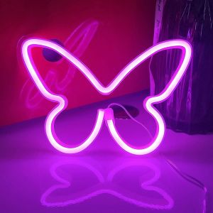 Eryi-Lampe Néon Décorative En Forme De Papillon À Suspendre - Fonctionne Avec Usb Ou Piles - Pour Maison, Chambre, Bar, Restaurant, Noël, Fête D'anniversaire, Décoration Murale - Rose Clair - Neuf