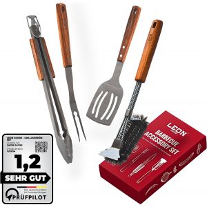 Ulteronixshop-Set d'accessoires de barbecue +brosse &agrave; barbecue Pince &agrave; barbecue, spatule, fourchette &agrave; barbecue, nettoyant pour barbecue &eacute;galement pour barbecue &agrave; gaz Coffret cadeau en acier - Neuf