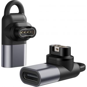 THEF-Adaptateur USB C vers Garmin 2-Pack, Connecteur Câble Chargeur Type C à 90 Degrés Transfert de Données Compatible avec Garmin Fenix 7/7S/7X/6/6S/6X/5/5S/5X/Forerunner 245/255/Vivoactive 3, Gris - Neuf
