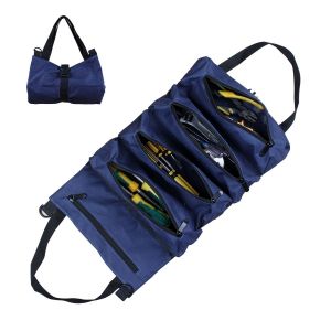 (Bleu)Sac à Roulettes pour Outils, Sac à Outils en Toile pour Clés à Molette, Sac à Roulettes Polyvalent avec 5 Poches à Fermeture éclair, Idéal pour les Plombiers et les électriciens - Neuf