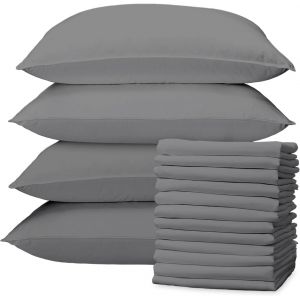 Lot De 12 Taies D'oreiller 100 % Microfibre Brossée Douce, Avec Fermeture À Enveloppe, Résistantes À La Décoloration Et Aux Plis, Gris 50 X 75 Cm - Neuf