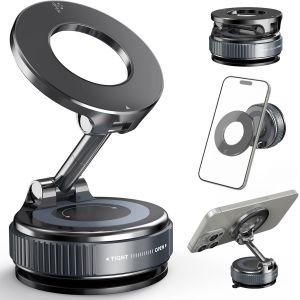 LORANKA-Support Telephone Voiture Magnetique: 360&deg; Rotation Support Magsafe Voiture - Ventouse Vide Puissante de 2800 GF - Support Telephone Voiture pour IPhone 16/15/14/13/12 S&eacute;ries & Android, Noir - Neuf