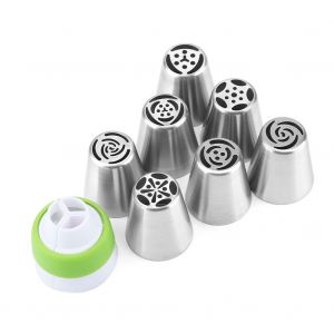 Lot de 7 douilles a patisserie pour cupcakes et gateaux + 3 sachets jetables avec convertisseur de couleurs - Neuf