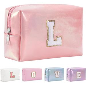 MAA-Organisateur de Trousse de Maquillage en Cuir PU 26 Lettres Laser Pochette cosmétique Grande capacité Trousse de Toilette de Voyage Femmes Filles Cadeaux d'anniversaire Sac de Rangement - Neuf