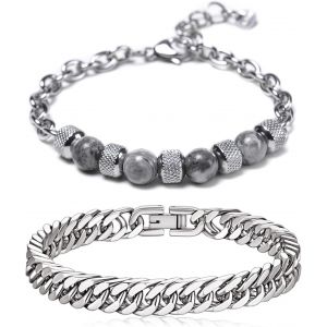Eryi-Homme Chaîne Grosse Maille Bracelet,Homme Gourmette Chaîne Bracelet & Bracelet Acier Inoxydable Oeil De Tigre Homme Argent,Bracelet Chunky Homme Pour Hommes Femme Bijoux Cadeau - Neuf