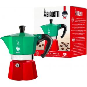Kalanka-- Collection Moka Express Italia: La Cafetière Expresso Iconique, Qui Fait Du Véritable Café Italien, Cafetière Moka 3 Tasses (130 Ml), Aluminium, Coloré En Rouge, Vert Et Argent - Neuf