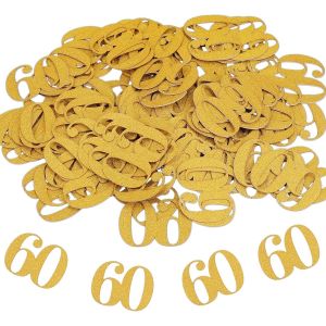 Lot de 100 confettis décoratifs pour 60e anniversaire 3,5 x 2,5 cm - Décoration de table dorée - 60e anniversaire - Pour homme et femme - Décoration à disperser pour 60e anniversaire - Neuf