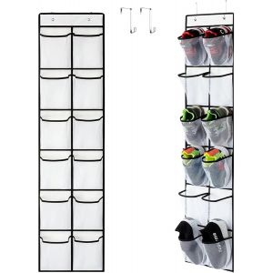 Kgabery-Rangement Chaussures Suspendu,Range Chaussures Suspendu 12 Poches,Chaussures À Suspendre Sur La Porte Avec 2 Crochets,Blanc Porte Chaussures Suspendu,Poche De Rangement Suspendue Chaussure - Neuf