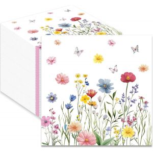 Kal-Lot De 100 Serviettes De Table En Papier Avec Motif Floral Pour Printemps, Anniversaires, Fêtes, Mariages - Neuf